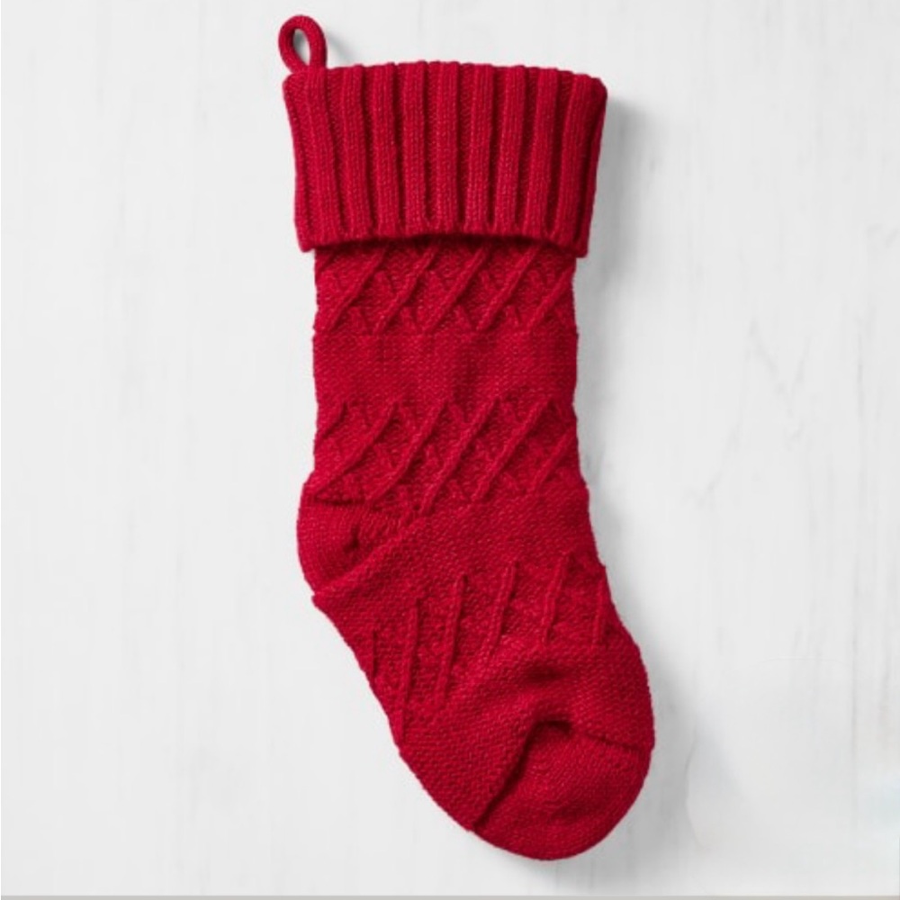 Williams Sonoma Vibrant Red Knit Holiday Christmas Stocking NEW in plastic